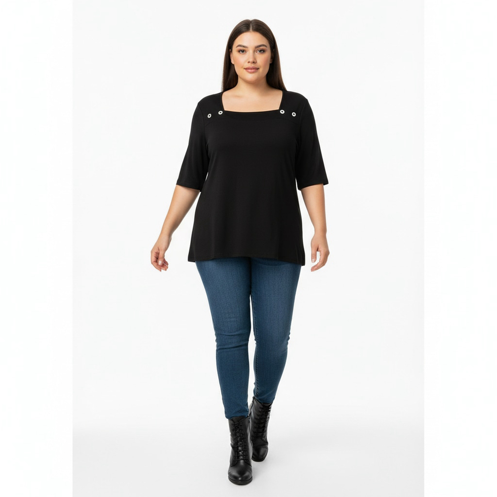 d&co. denim + company Black Short Sleeve Tee 1X
